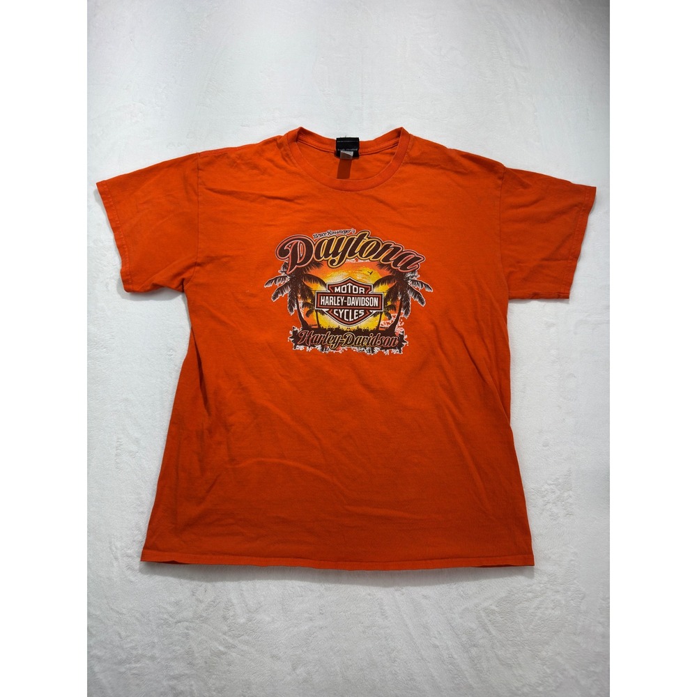 Harley Davidson Daytona Beach Florida Graphic T-Shirt Orange Mens Large L